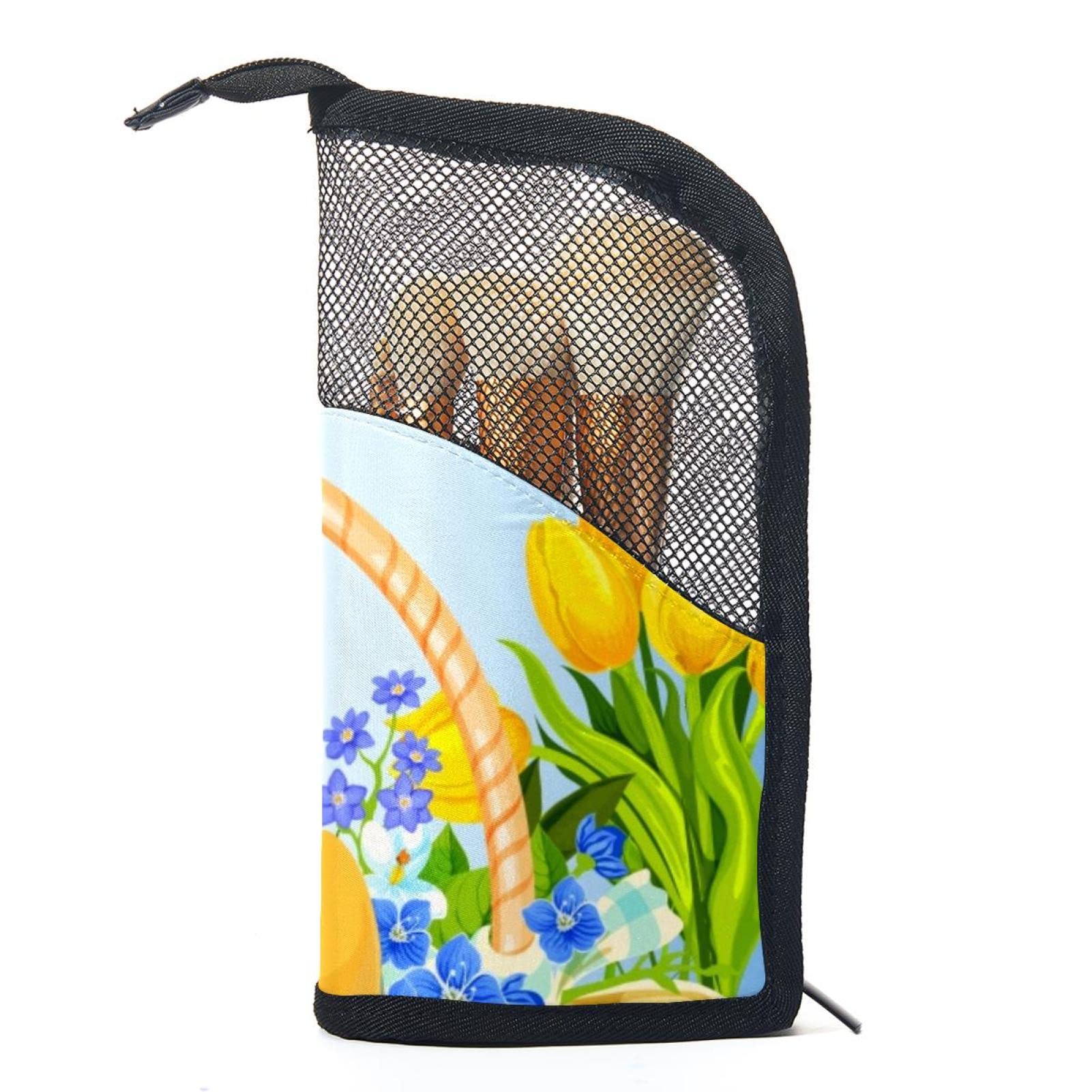 12-Piece Makeup Brush Organizer Bag with Easter Floral Design - Portable Cosmetic Brush Holder Case for Travel, Home & Professional Makeup Storage