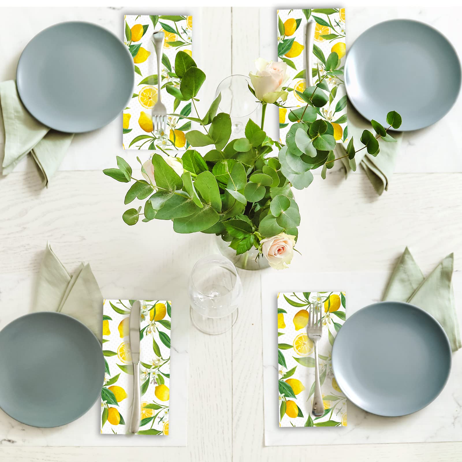 100-Pack Lemon Guest Towels | Citrus Fruit Printed Disposable Paper Napkins for Bathroom, Kitchen, Party | Soft Hand Towels for Weddings, Baby Showers, Holidays & Special Events | Eco-Friendly & Absorbent for Home & Commercial Use
