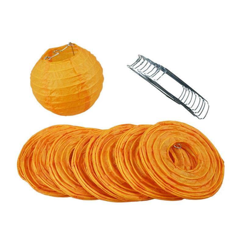 10 Pack Orange Round Paper Lanterns with Even Ribbing - Hanging Party Decorations for Chinese New Year, Halloween, Wedding & Garden Lighting (String Lights Sold Separately)