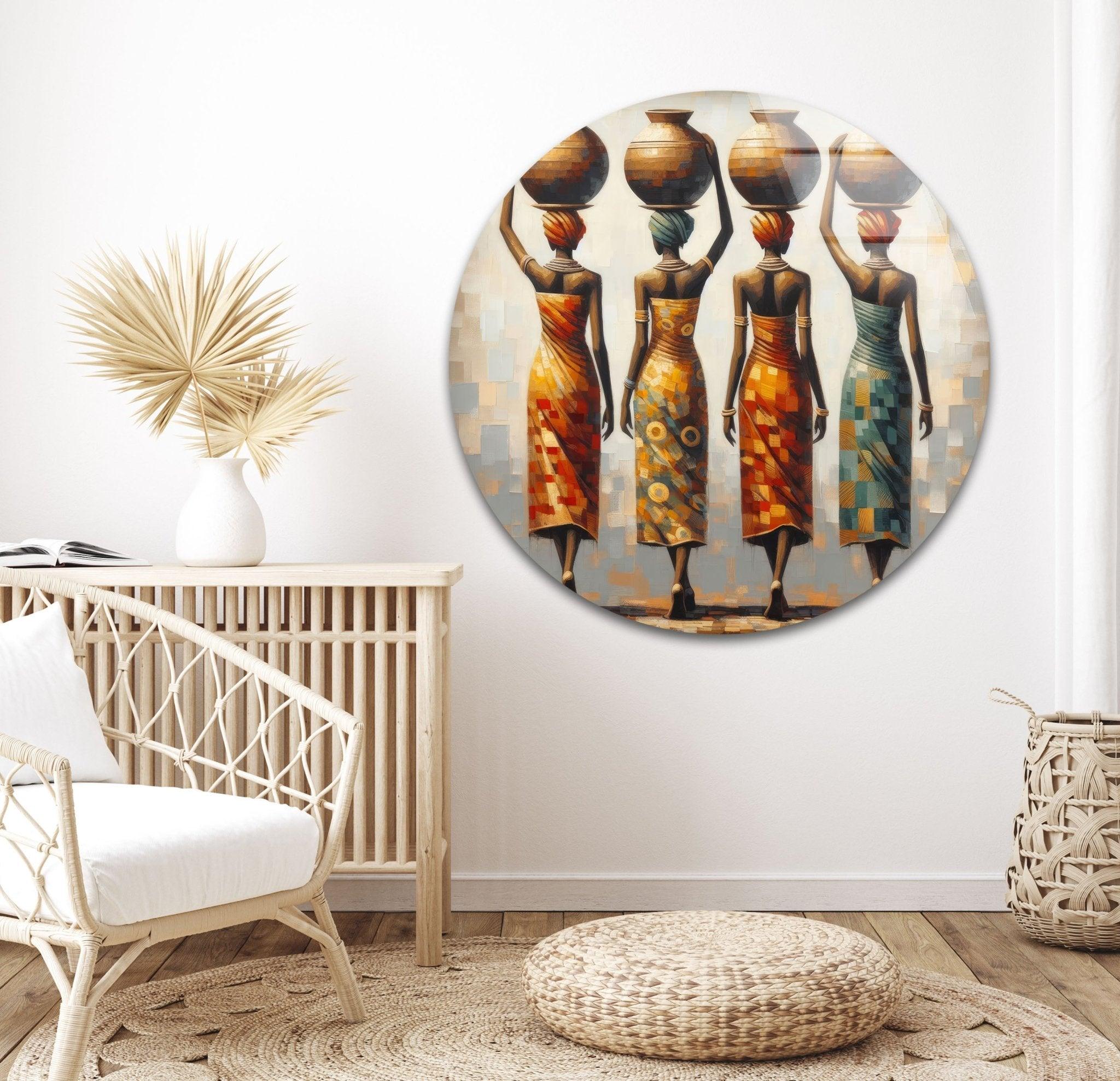 African Women Glass Wall Art - Handmade Elegant Home Decor for Living Room, Bedroom & Office - Perfect for Boho, Modern & Ethnic Interior Design Styles