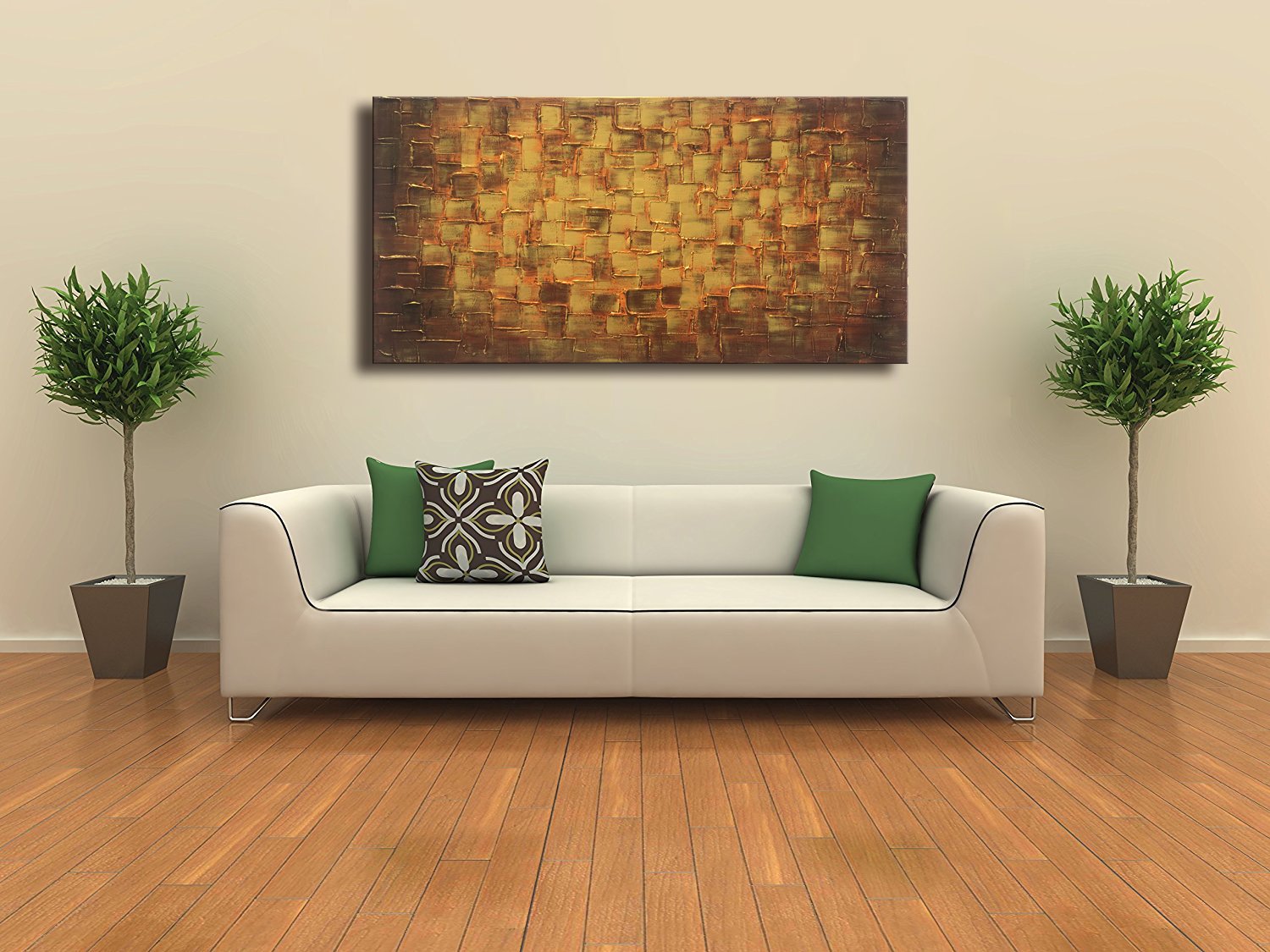 Large Abstract Golden Yellow Square Wall Art - Hand Painted Textured Oil Painting on Canvas - Ready to Hang 60x30 Inches - Modern Home Decor for Living Room, Bedroom & Office