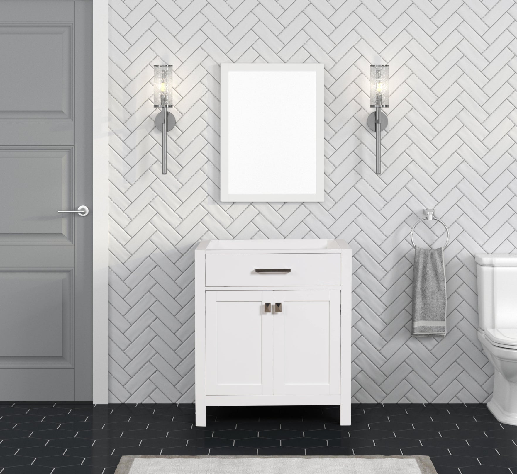 30 Inch Single Bathroom Vanity in Bright White - Modern London Style Bathroom Sink Cabinet with Soft-Close Doors & Drawers for Small Space Bathroom Remodel