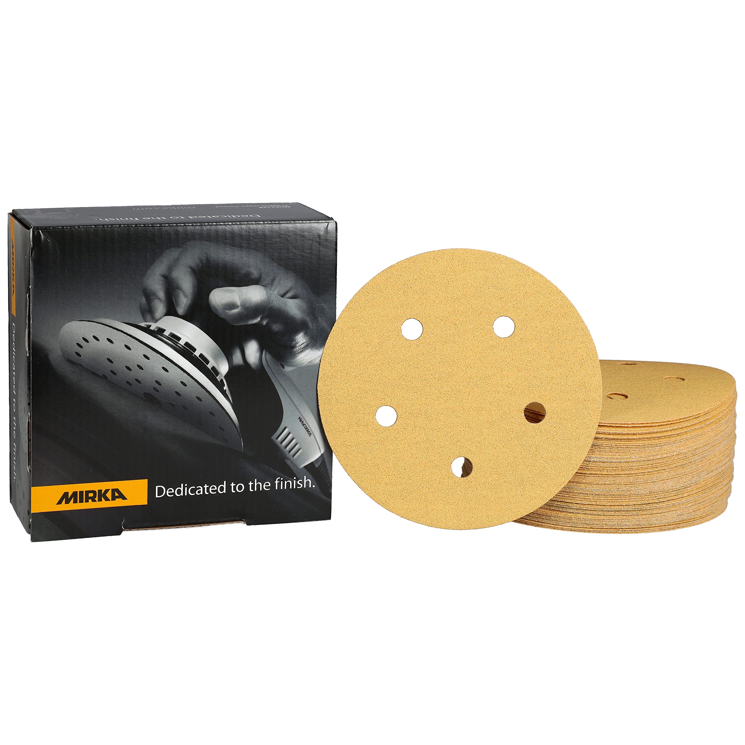 Mirka Gold 5-Inch 400-Grit Sandpaper Discs (50-Pack) – 5-Hole Hook & Loop Dustless Sanding Pads for Orbital Sanders – Perfect for Wood, Composites & Automotive Finishing – Ideal for DIY Projects, Furniture Refinishing & Auto Body Repair – 23-614-400