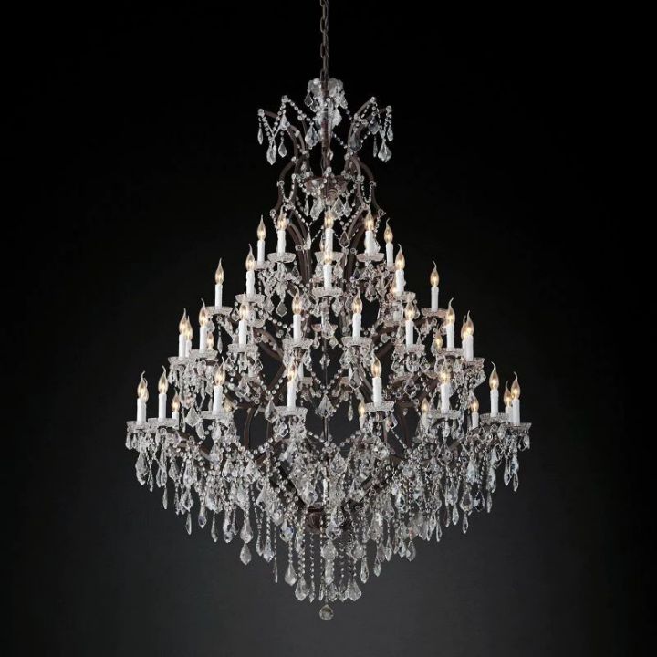 19th Century Rococo Style Iron and Crystal Round Chandelier - 60 Inch Antique Lighting Fixture for Dining Room, Ballroom, or Luxury Home Decor