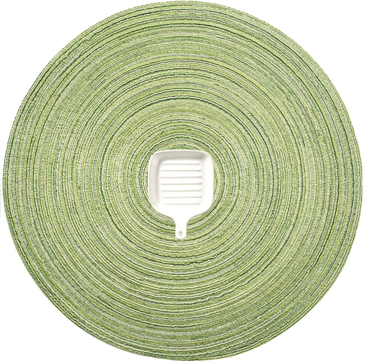 AHHFSMEI 6-Pack Round Braided Placemats - 15 Inch Natural Woven Heat-Resistant Table Mats for Dining - Light Green | Perfect for Dinner Parties, Kitchen Decor & Holiday Table Settings