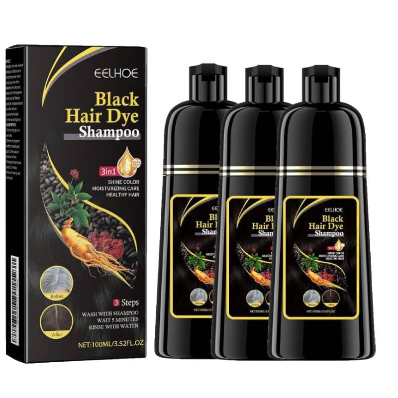 Natural Black Hair Dye Shampoo with Plant Extracts - Long Lasting Grey Coverage, 3-in-1 Formula for Men & Women (100ml) - Easy At-Home Hair Coloring for Daily Use & Special Occasions