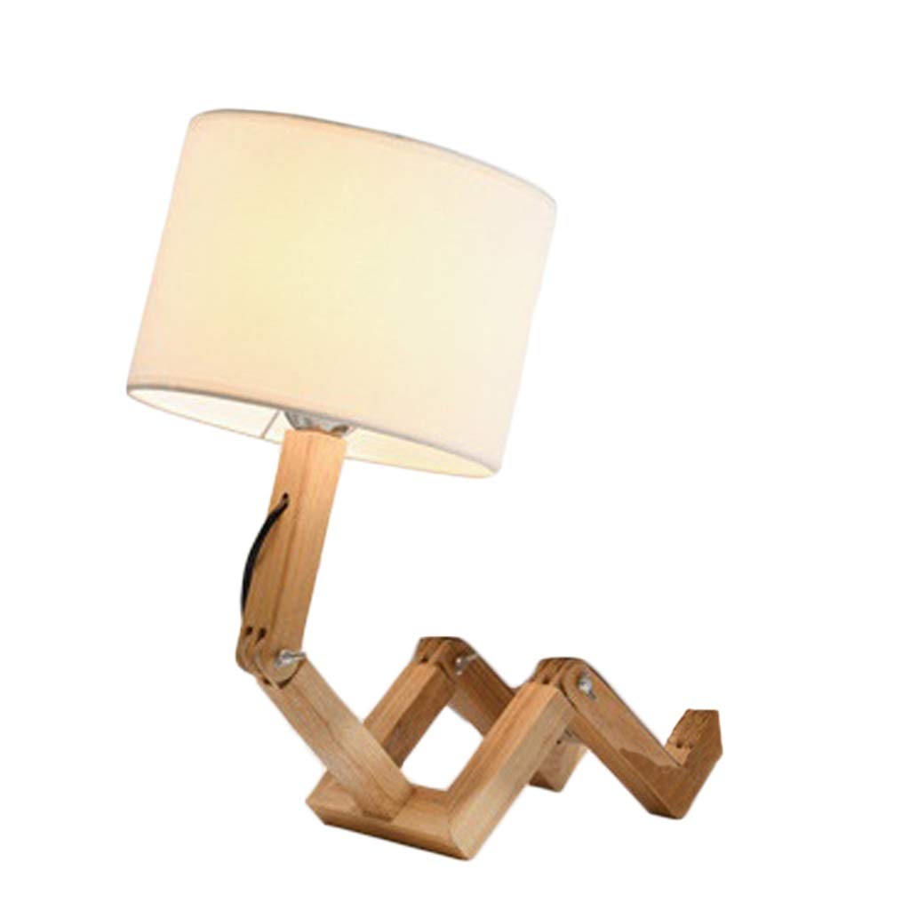 YANMING Adjustable LED Robot Table Lamp - Dimmable Wooden Fabric Bedside Light with Flexible US Plug for Home Office Reading & Decor | Modern Nightstand Lighting for Bedroom, Living Room & Study