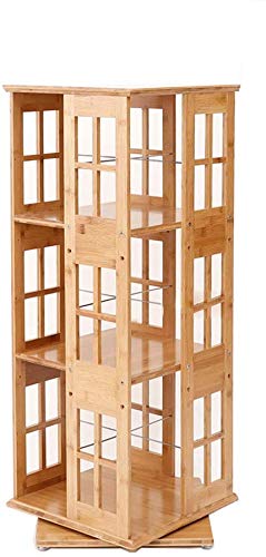 Vintage Bamboo 3-Tier Rotating Bookcase & Flower Pot Stand - 95x37x37cm Storage Unit for Living Room, Office & Home Decor | Space-Saving Display Shelf for Books, Plants & Decorative Items