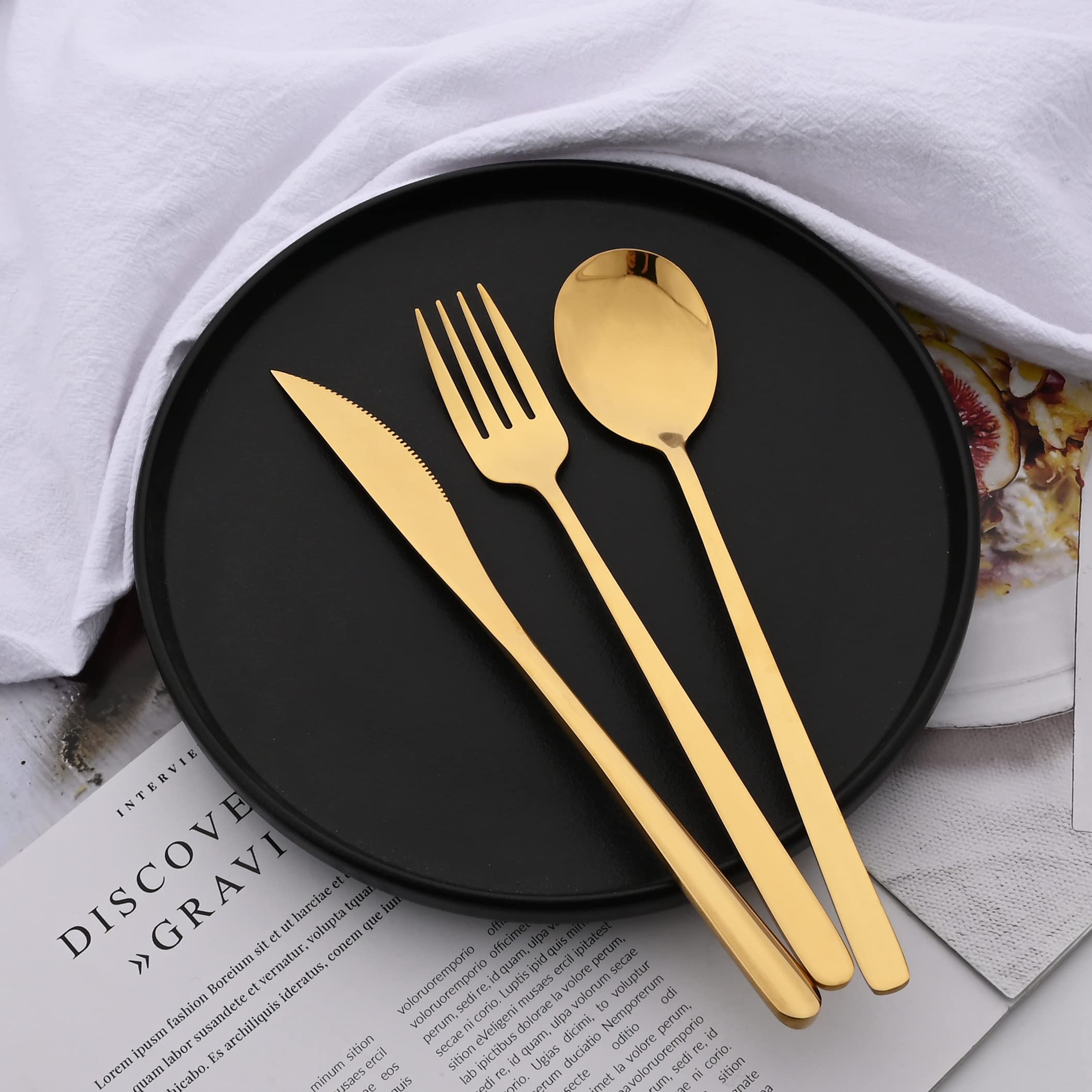 50-Piece Stainless Steel Flatware Set for 10 - Gold Mirror Finish Cutlery with Knife, Fork & Spoon - Elegant Dining Utensils for Home, Kitchen, Restaurant & Hotel - Dishwasher Safe & Ergonomic Design - Perfect for Dinner Parties, Weddings & Everyday Use