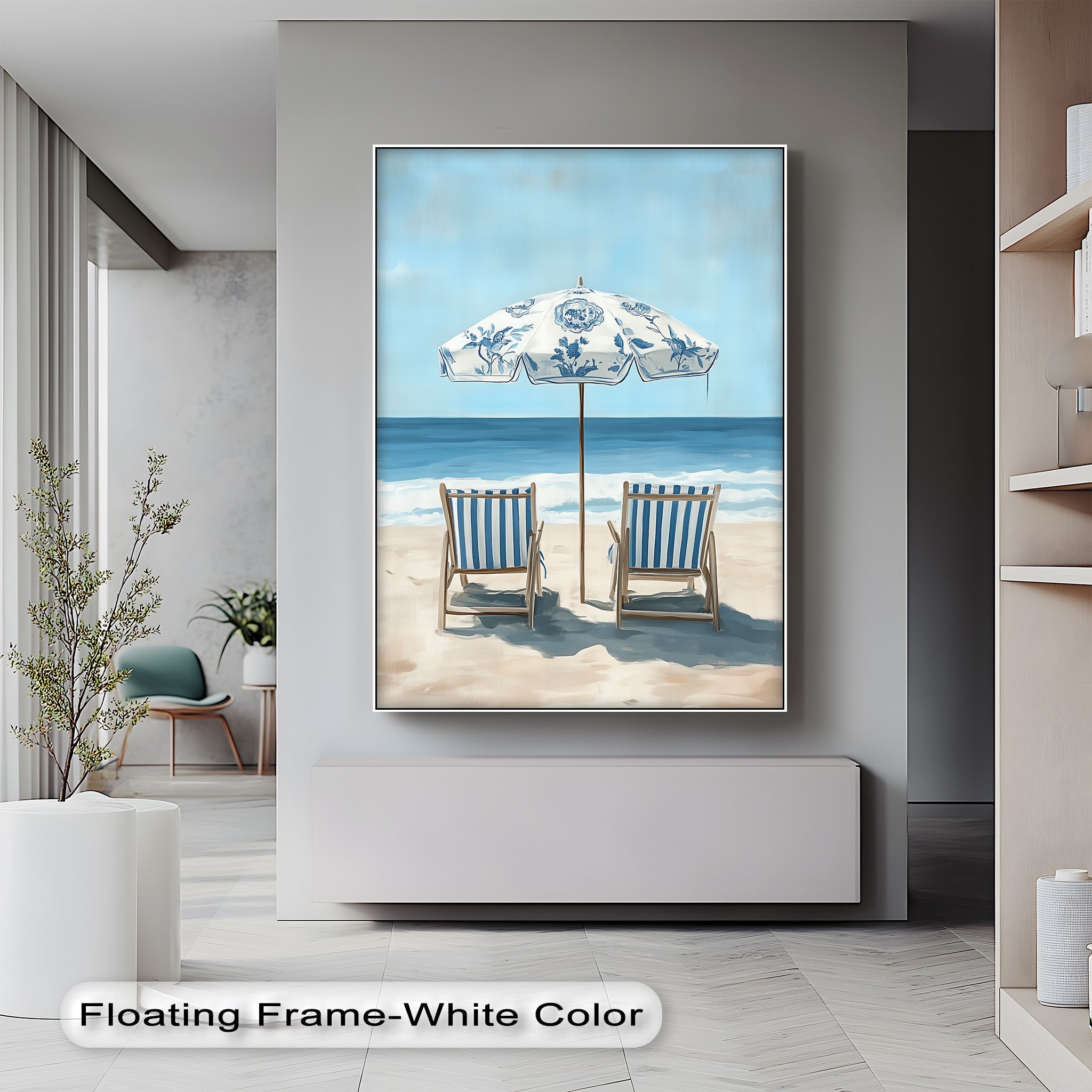 Blue Striped Beach Chairs Canvas Wall Art - Coastal Decor for Living Room, Bedroom & Office - Perfect Beachfront Home Decor & Gift Idea