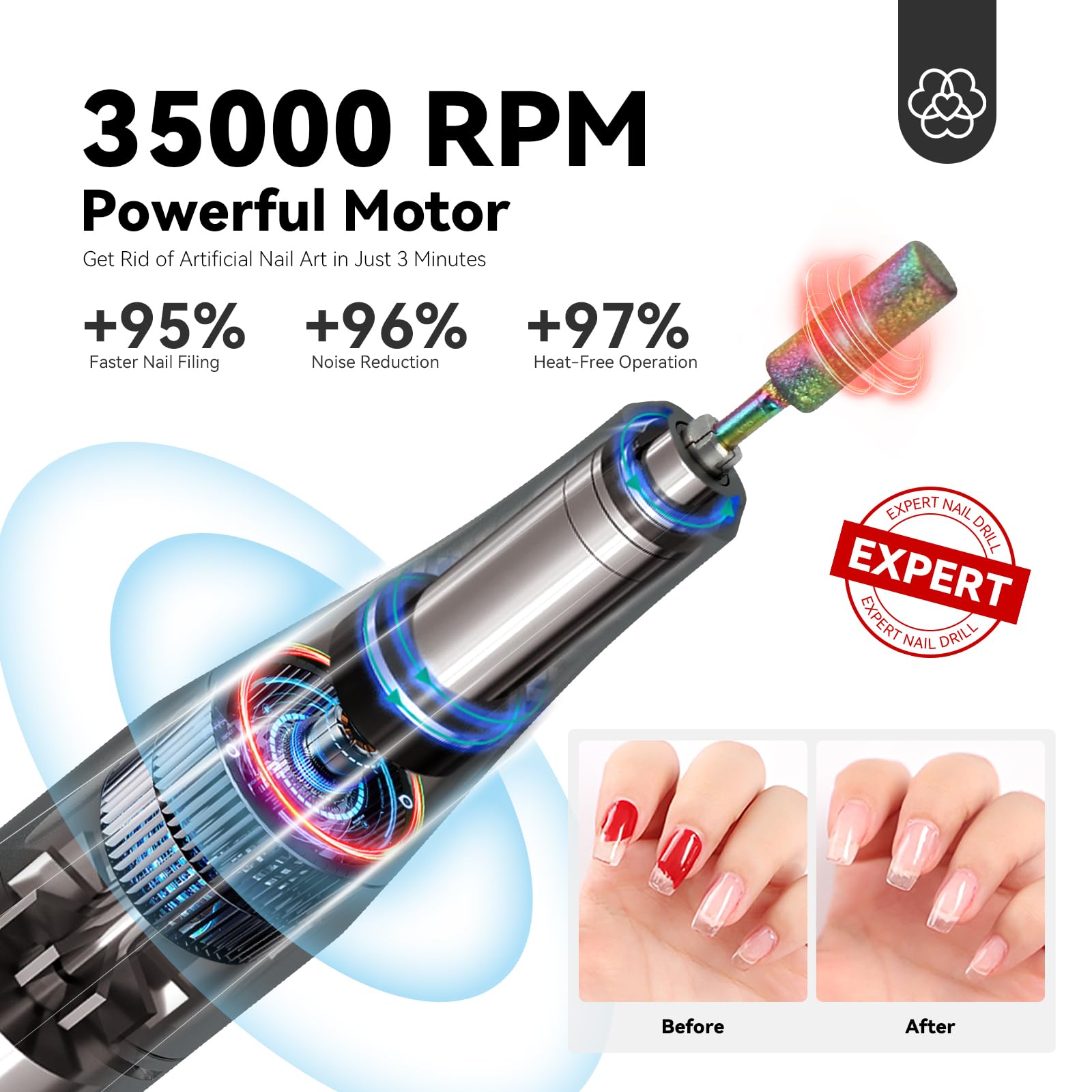 SAVILAND Professional Nail Drill Machine 40000RPM - Portable Electric Nail File for Acrylic Nails Removal, Manicure & Pedicure | Long Battery Life, Fast & Precise | Perfect for Home Nail Salon & DIY Nail Art