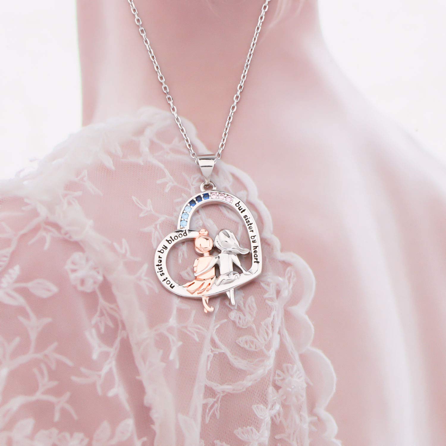 SEIRAA Sisters Necklace - Heart Pendant Friendship Gift for Sister by Heart, Birthday Present for Best Friends (Perfect for Sister's Day, Graduation, or Anniversary Gifts)