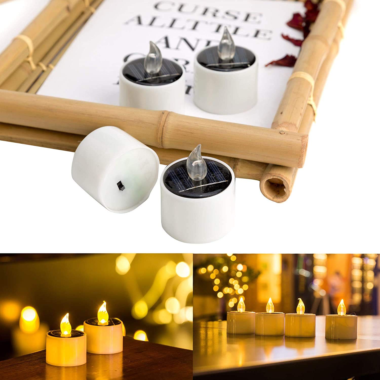 6 Pack LED Tealight Candles - Solar Powered, Waterproof, Flameless Flickering Warm White Lights for Outdoor Garden, Yard, Party, Wedding, Festival & Christmas Decor - Perfect for Romantic Dinners, Patio Ambiance, and Holiday Centerpieces