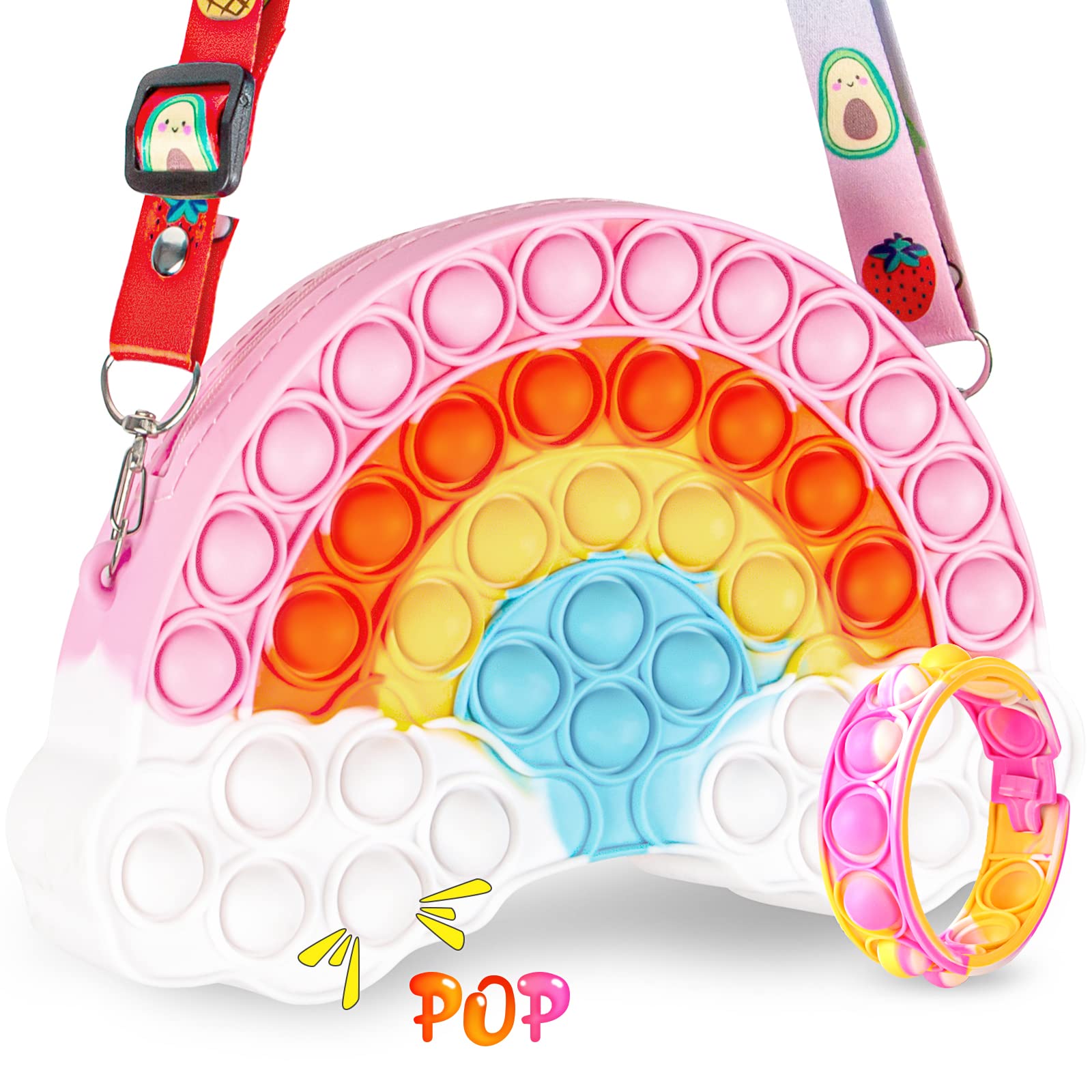 **Rainbow Pop Fidget Shoulder Bag for Girls & Women - Stress Relief Sensory Toy, Push Popper Crossbody Purse for Kids & Teens - Perfect for Parties, Valentine's Gifts & Everyday Anxiety Relief**