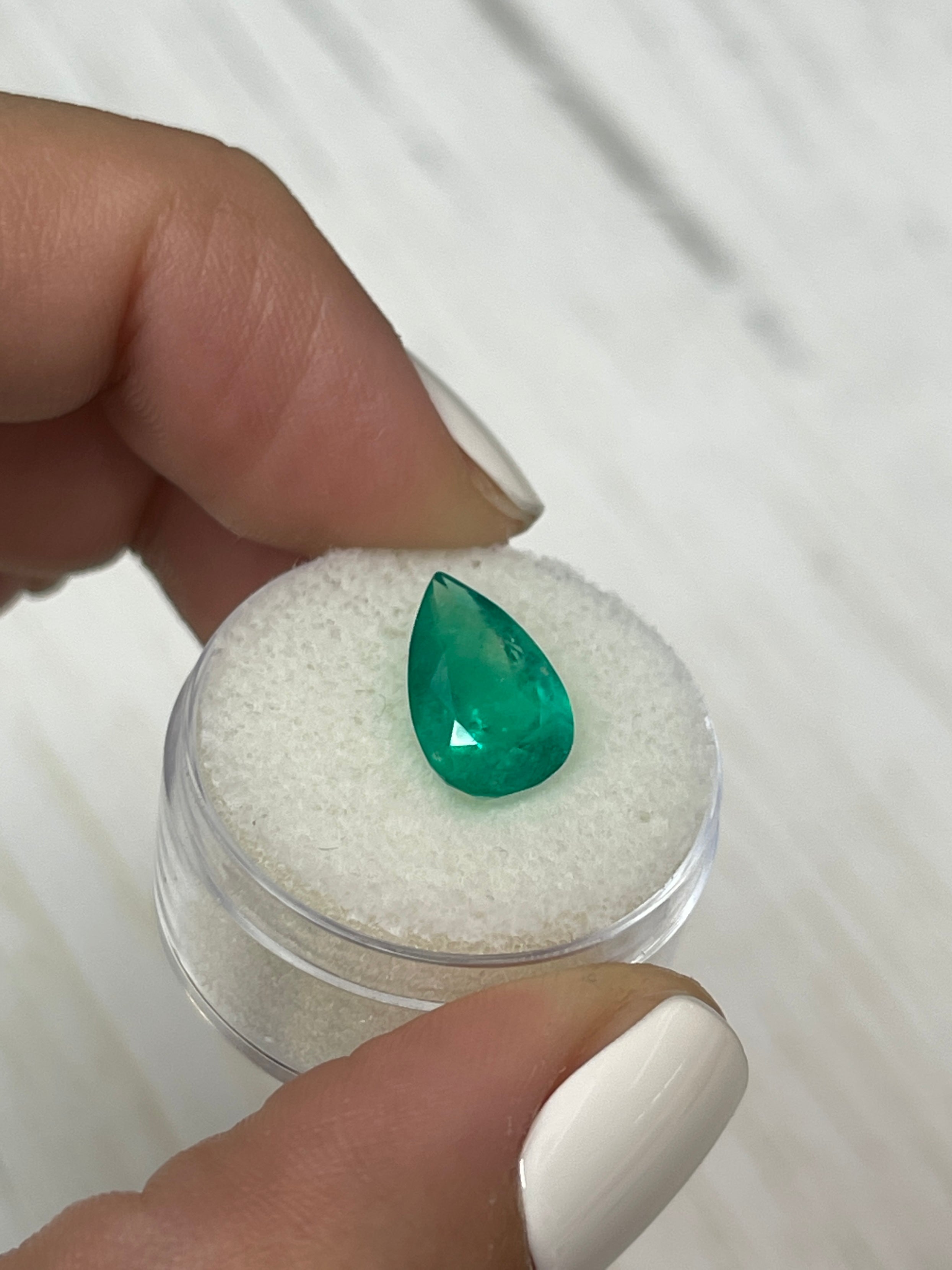 3.46 Carat 13x8mm Natural Colombian Emerald Pear Cut Loose Gemstone - Grass Green Color for Jewelry Making, Engagement Rings & Fine Collections