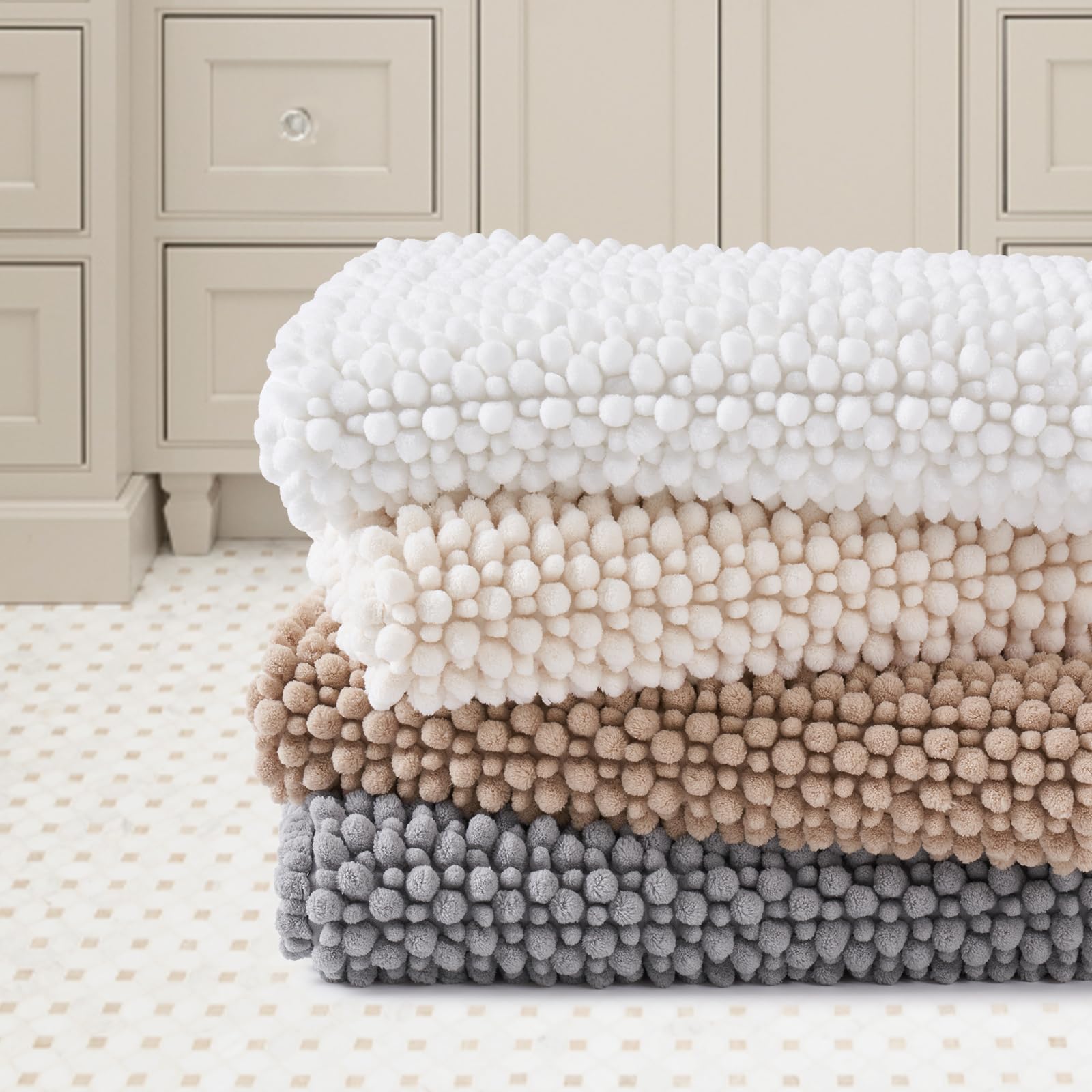 FRESHMINT Chenille Bathroom Rugs Set - 2 Piece Non-Slip Absorbent Bath Mats (17