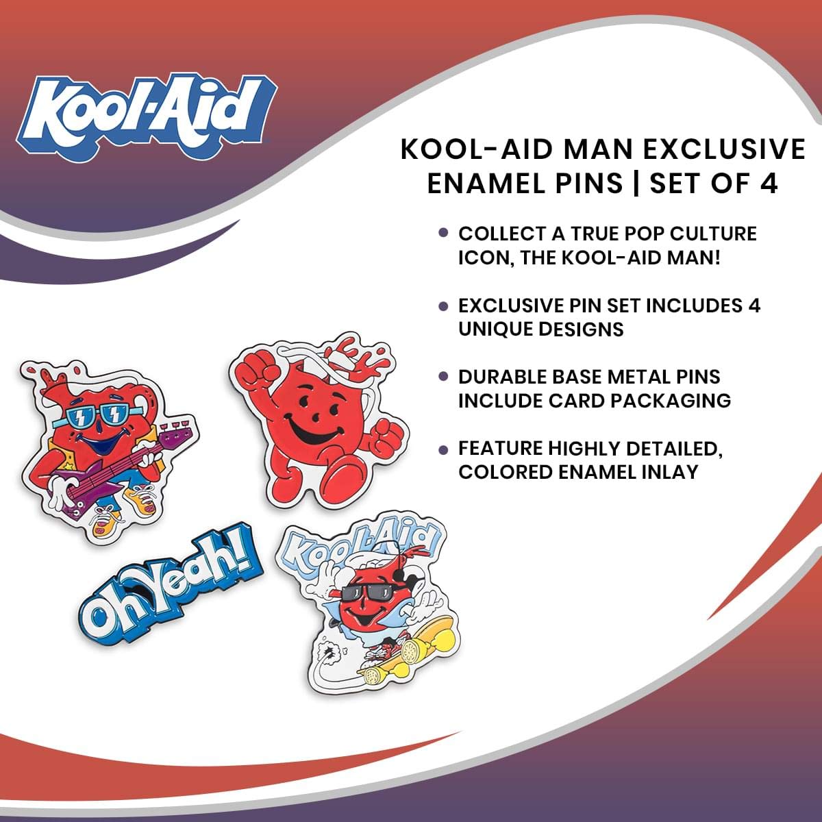 Toynk Kool-Aid Man Exclusive Enamel Pin Set (4 Pcs) - Officially Licensed Collectible Metal Pins for Backpacks, Jackets & Hats - Pop Culture Novelty Gifts for Fans - Perfect for Cosplay, Conventions & Everyday Fashion Accessories