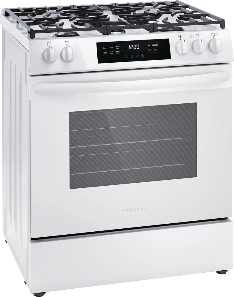 Frigidaire FCFG3062AW 30-Inch Gas Range with Steam Clean Function - White | Professional Kitchen Appliance for Baking, Roasting & Family Cooking