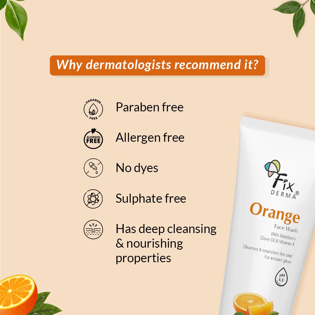 Fixderma Orange Face Wash with Vitamin E & Bearberry - Tan Removal & Brightening Cleanser for Oily, Dry & Combination Skin - Gentle Daily Face Wash for Men & Women (75g) - Perfect for Morning & Night Skincare Routine