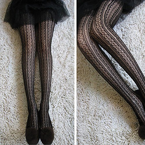 Fashion Women's Soft Striped Lace Pattern Tights - Sheer Mesh Pantyhose & Stockings for Casual Wear, Office Outfits and Special Occasions