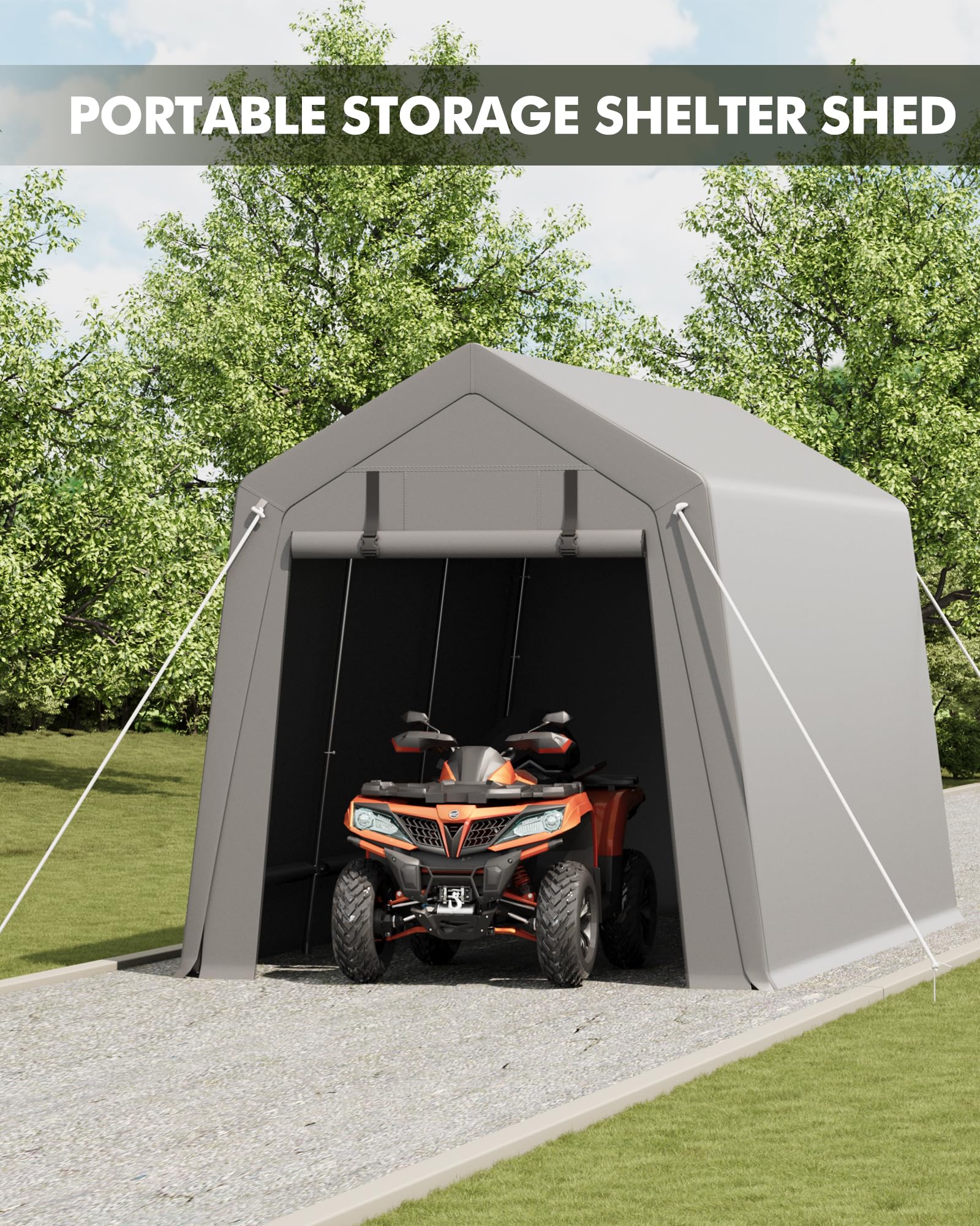 10x15ft Heavy Duty Waterproof Carport Storage Shed with 2 Roll-Up Zipper Doors - Shelter Logic Garage Tent for ATV, Motorcycle, Bike, Garden Tools & Firewood - Perfect for Outdoor Vehicle Protection & Backyard Storage