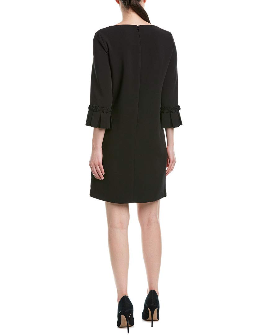 Tahari by ASL Black Solid Crepe A-Line Dress with Pleated Sleeve Detail - Size 8 | Elegant Office Wear & Cocktail Party Dress for Women
