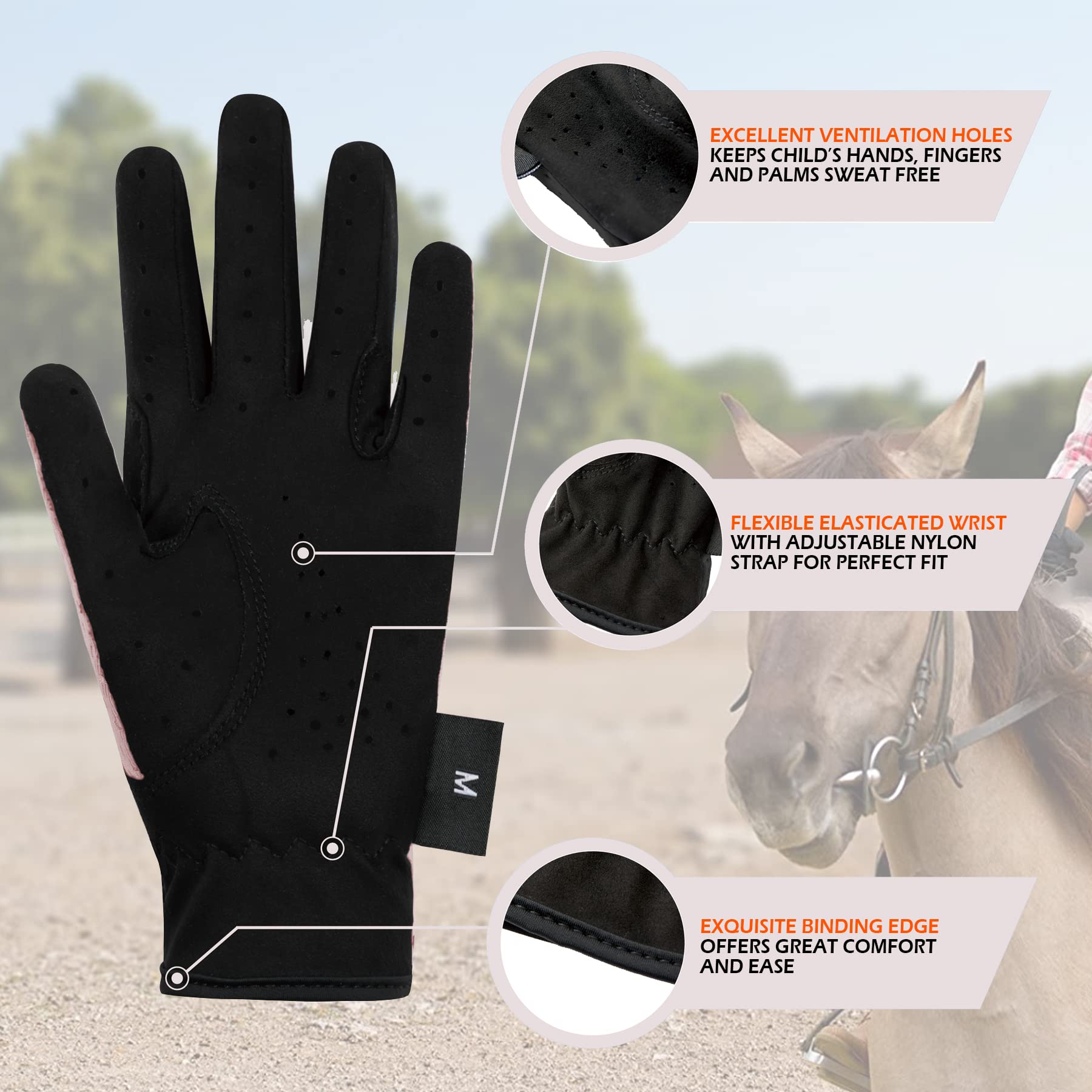 Kids Equestrian Gloves for Horse Riding & Outdoor Activities