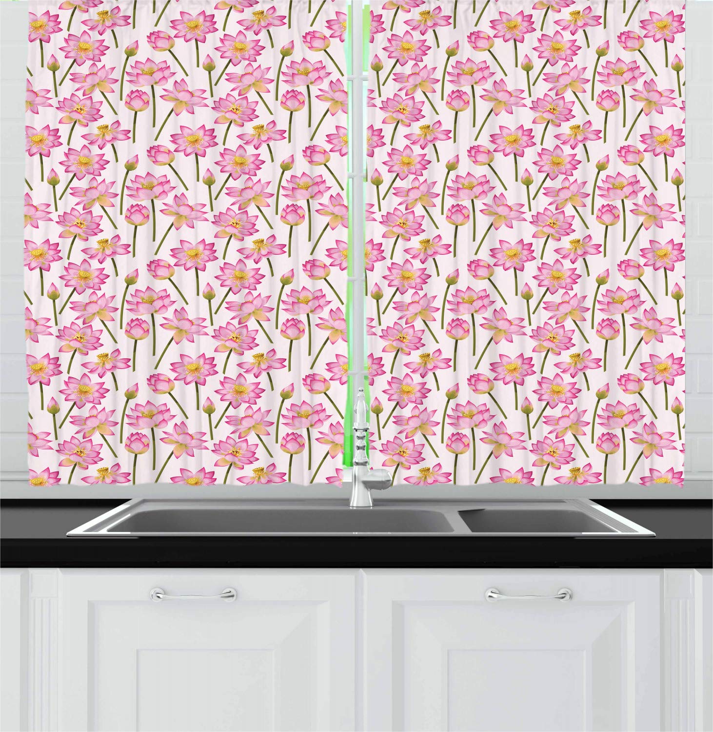 Ambesonne Lotus Flower Kitchen Curtains Set of 2 Panels - 55