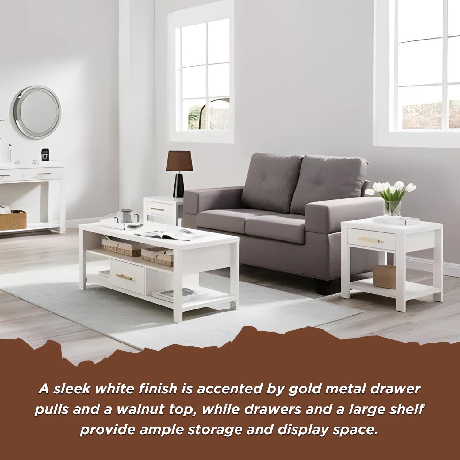 Kings Brand Furniture - Sendero 3-Piece Modern Coffee Table Set with Side Tables, High Storage Living Room Furniture in White - Perfect for Small Spaces, Home Decor & Entertaining Guests
