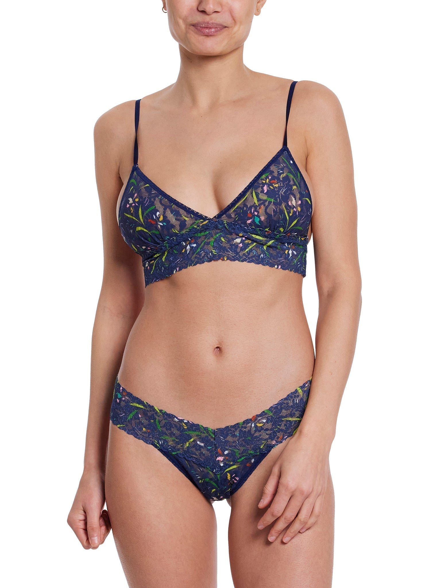 Printed Signature Lace Padded Triangle Bralette - Comfortable Wireless Bra for Women, Soft Stretch Fabric, Everyday Wear & Layering