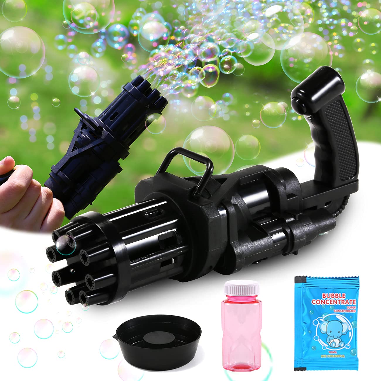 MARIDA Gatling Bubble Machine - Automatic Bubble Gun for Kids, Toddlers, Boys & Girls | Outdoor Bubble Blaster Toy | Fun Birthday Gift & Summer Play (Black) - Perfect for Backyard Parties, Park Playdates & Outdoor Activities