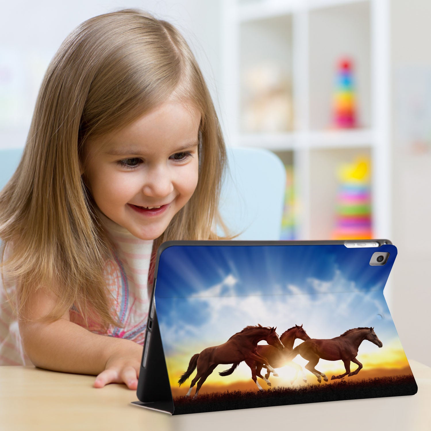 Premium iPad Folio Case with Horse Design - Slim Protective Cover for iPad 10.2/9.7 Inch | Perfect for Work, Travel & School Use