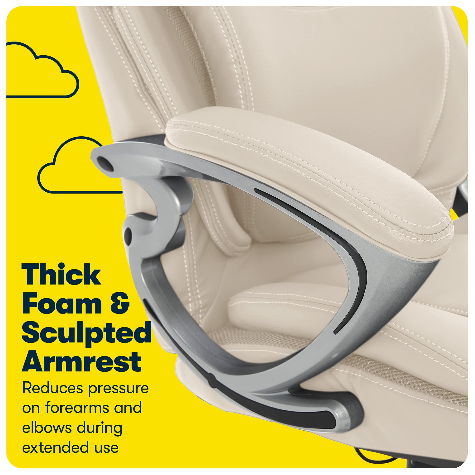 Serta AIR Health and Wellness Executive Office Chair - High Back Ergonomic Desk Chair with Lumbar Support for Big & Tall Users, Bonded Leather Swivel Task Chair in Comfortable Cream | Perfect for Home Office, Gaming Setup, and Professional Workspaces
