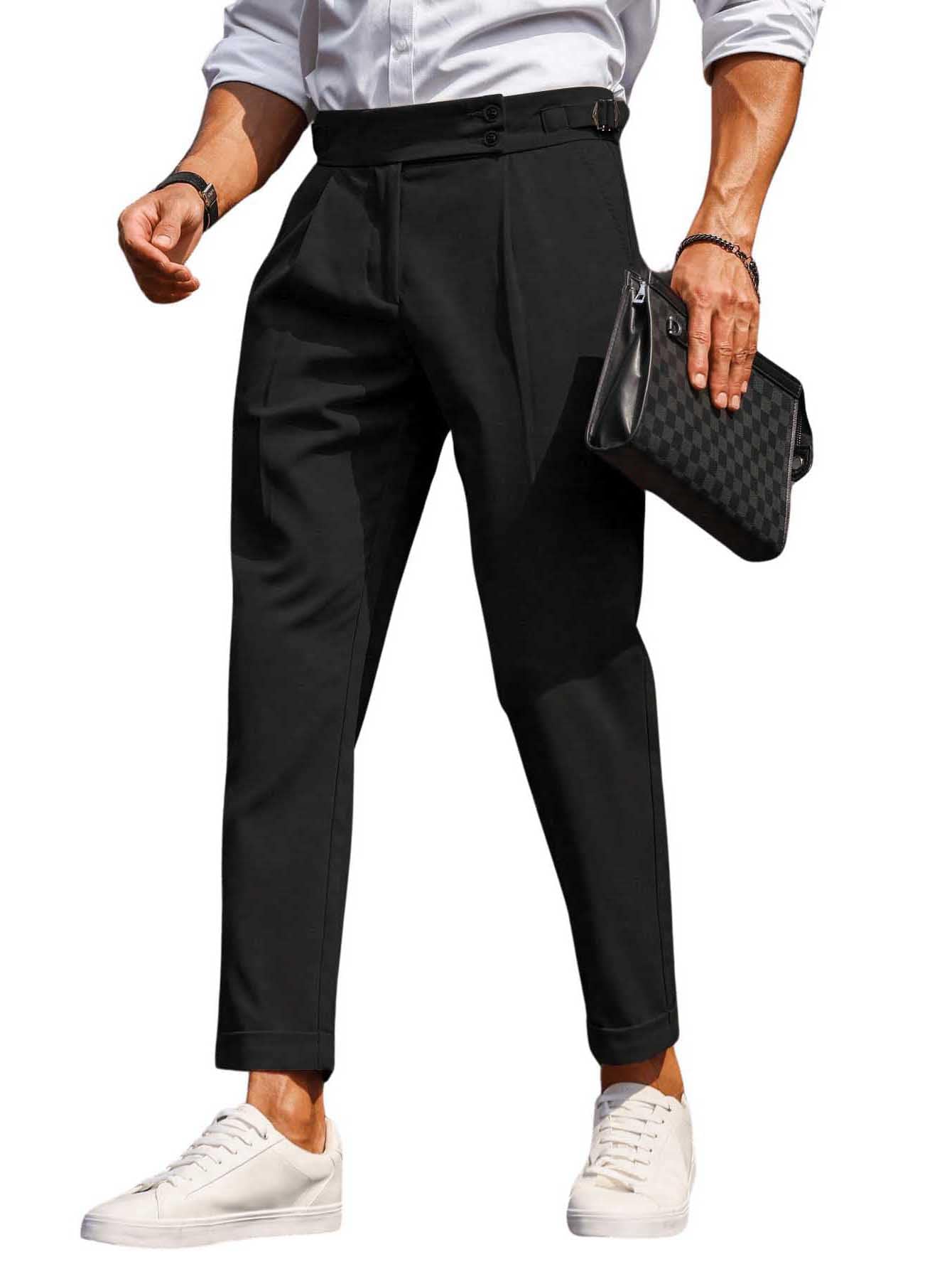 Floerns Men's Fold Pleated Tailored Pants - Slim Fit Office Business Trousers for Professional Workwear | Perfect for Business Meetings, Office Wear & Formal Occasions