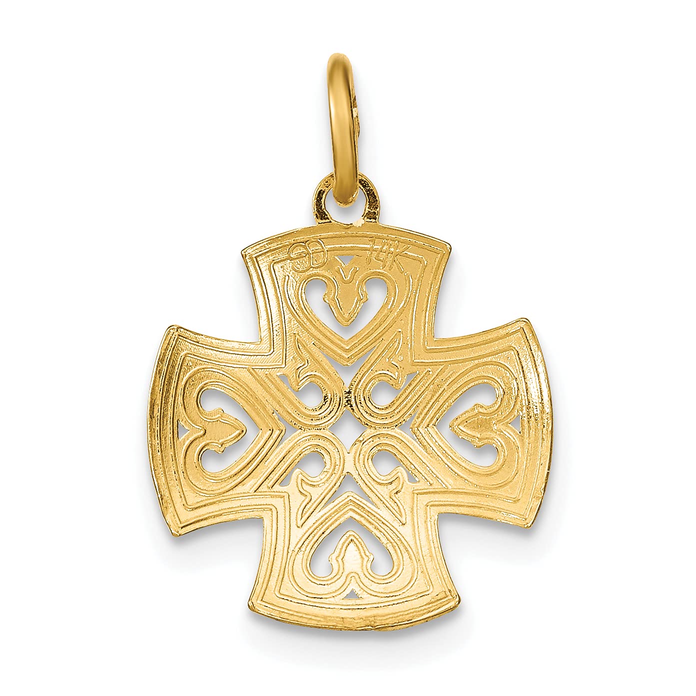 14K Solid Yellow Gold Heart Love Maltese Cross Necklace - Religious Jesus Christ Charm Pendant for Women, Gift for Baptism, First Communion, Confirmation & Spiritual Occasions