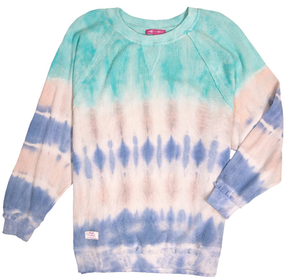Simply Southern Women's Tie Dye Waffle Long Sleeve Crewneck Sweatshirt - Waves Print, Soft Cotton Pullover, Comfortable Loungewear for Casual Outings, Yoga, and Fall Fashion (Large)