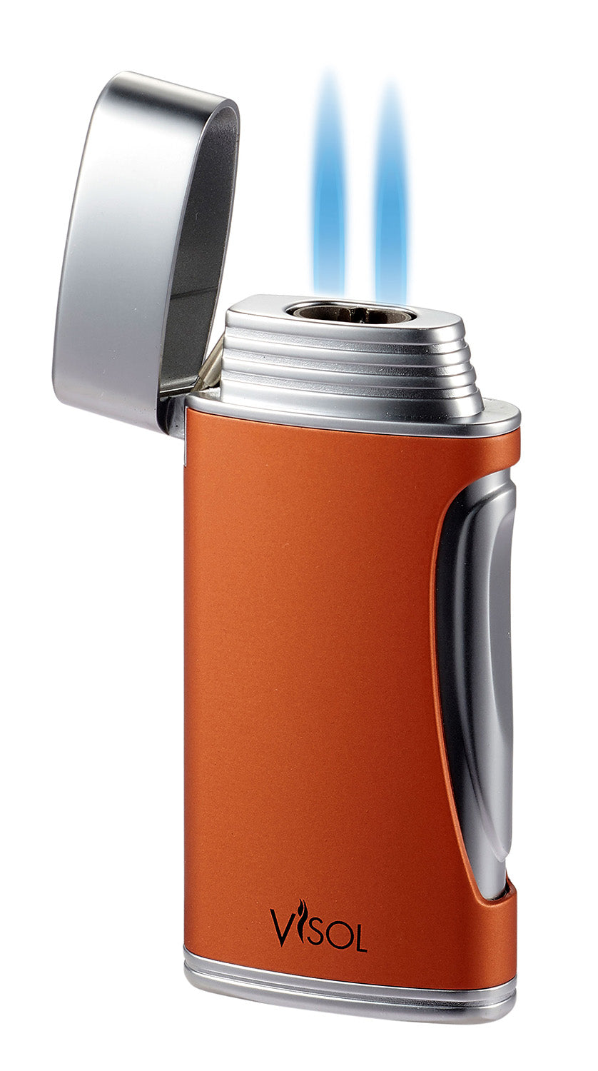 Visol DuoMatt Burnt Orange Double Flame Cigar Lighter - Windproof Jet Torch for Cigars, Cigarettes & Outdoor Use - Perfect for Smoking, Camping & BBQ Accessories
