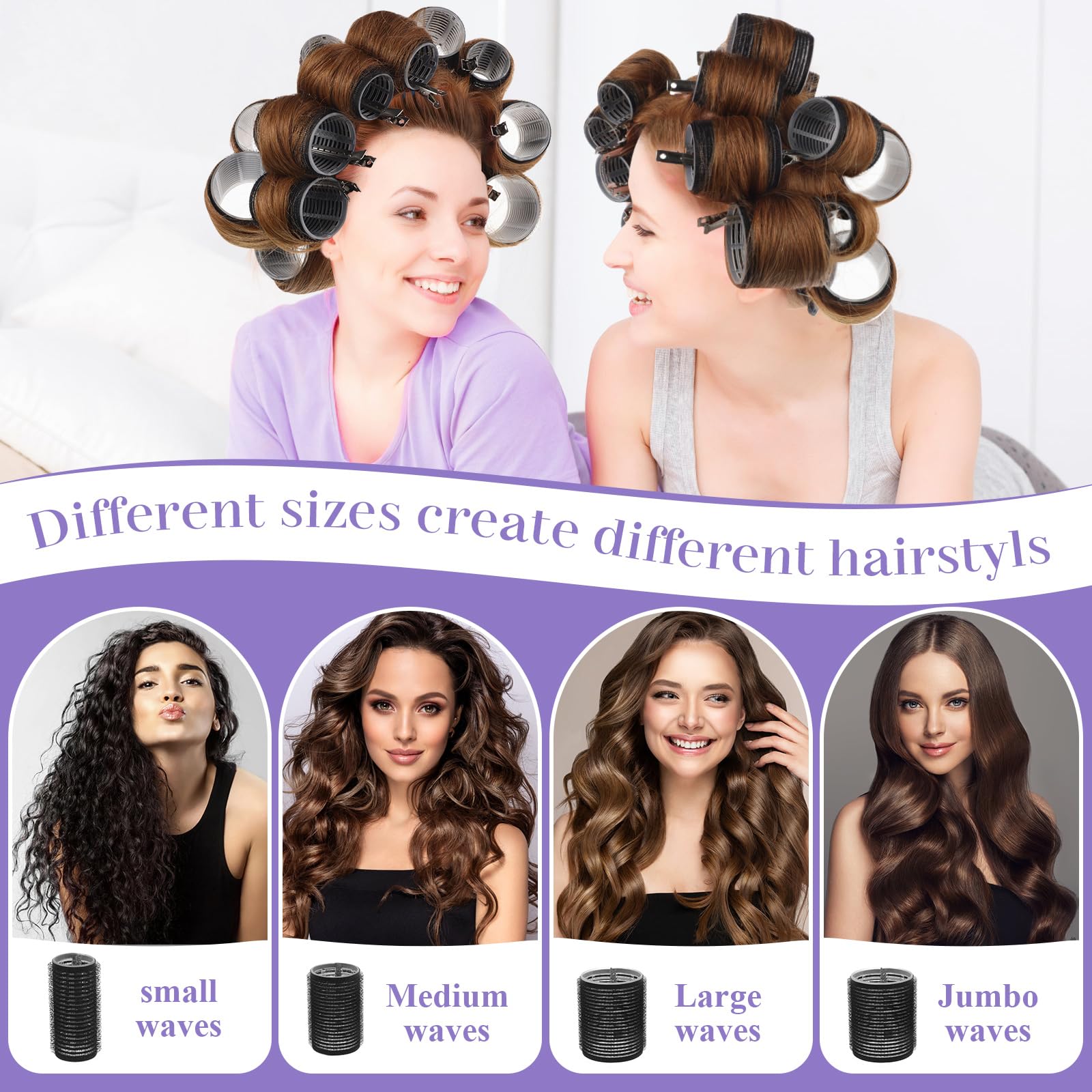 38 Pcs Self Grip Hair Rollers Set - 4 Sizes (25mm 36mm 48mm 60mm) with Clips & Storage Bag for Long, Short Hair & Bangs - Perfect for Home Salon, Party Styling & DIY Hair Care