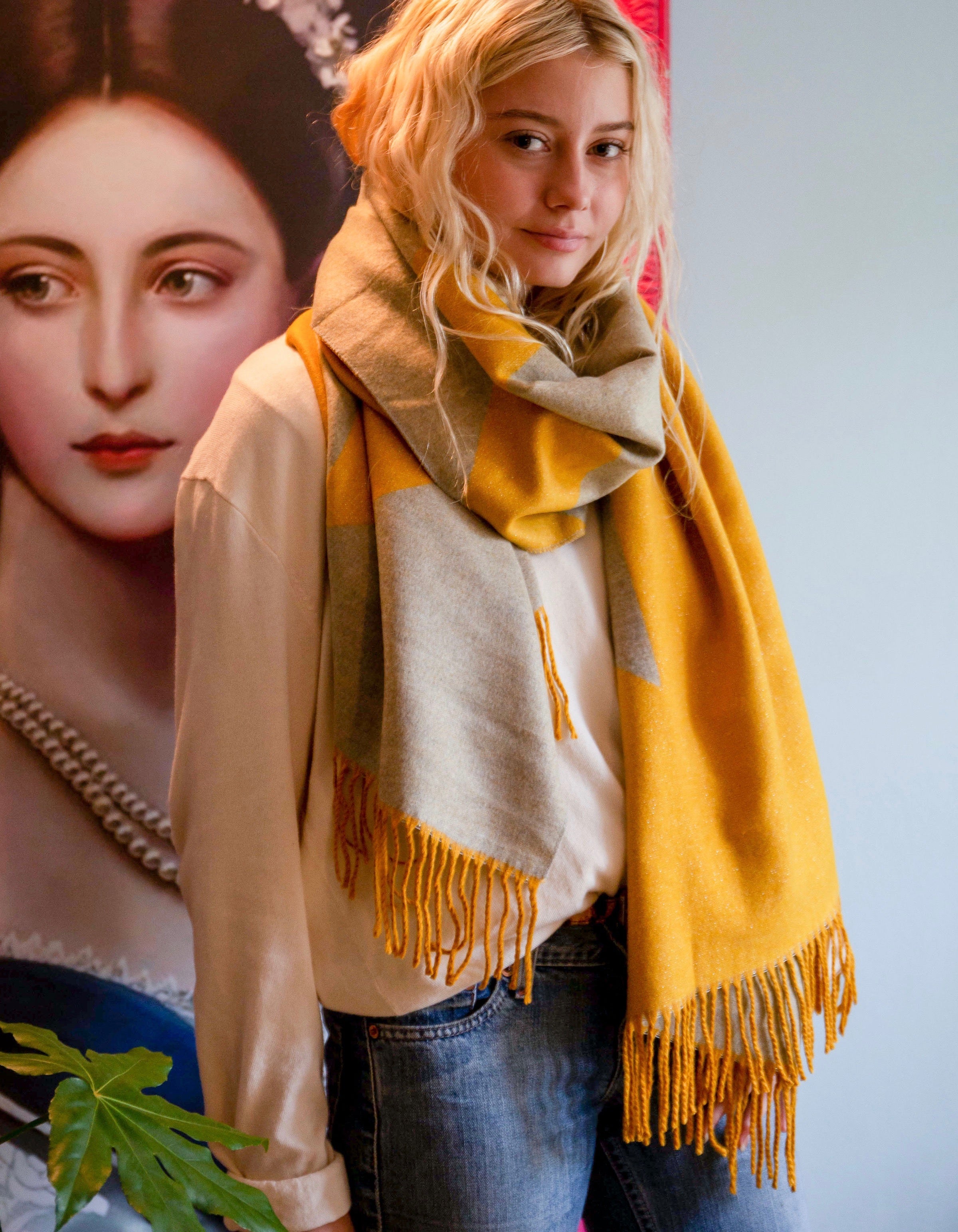 Personalized Mustard to Grey Cashmere Blend Scarf - Soft & Luxurious Winter Accessory for Men & Women - Perfect for Cold Weather, Gifts, and Fashion Outfits