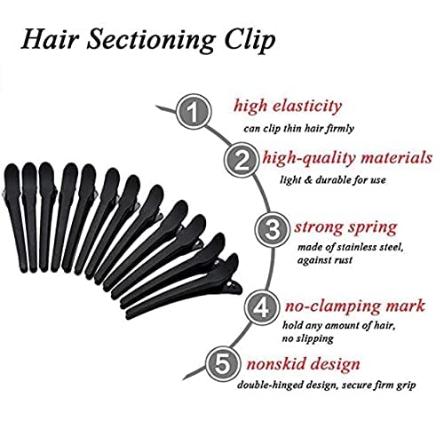 Stylazo 12-Piece Black Hair Sectioning Clips for Cutting, Styling, and Hairdressing - Perfect for Salon, Home, and DIY Hair Care