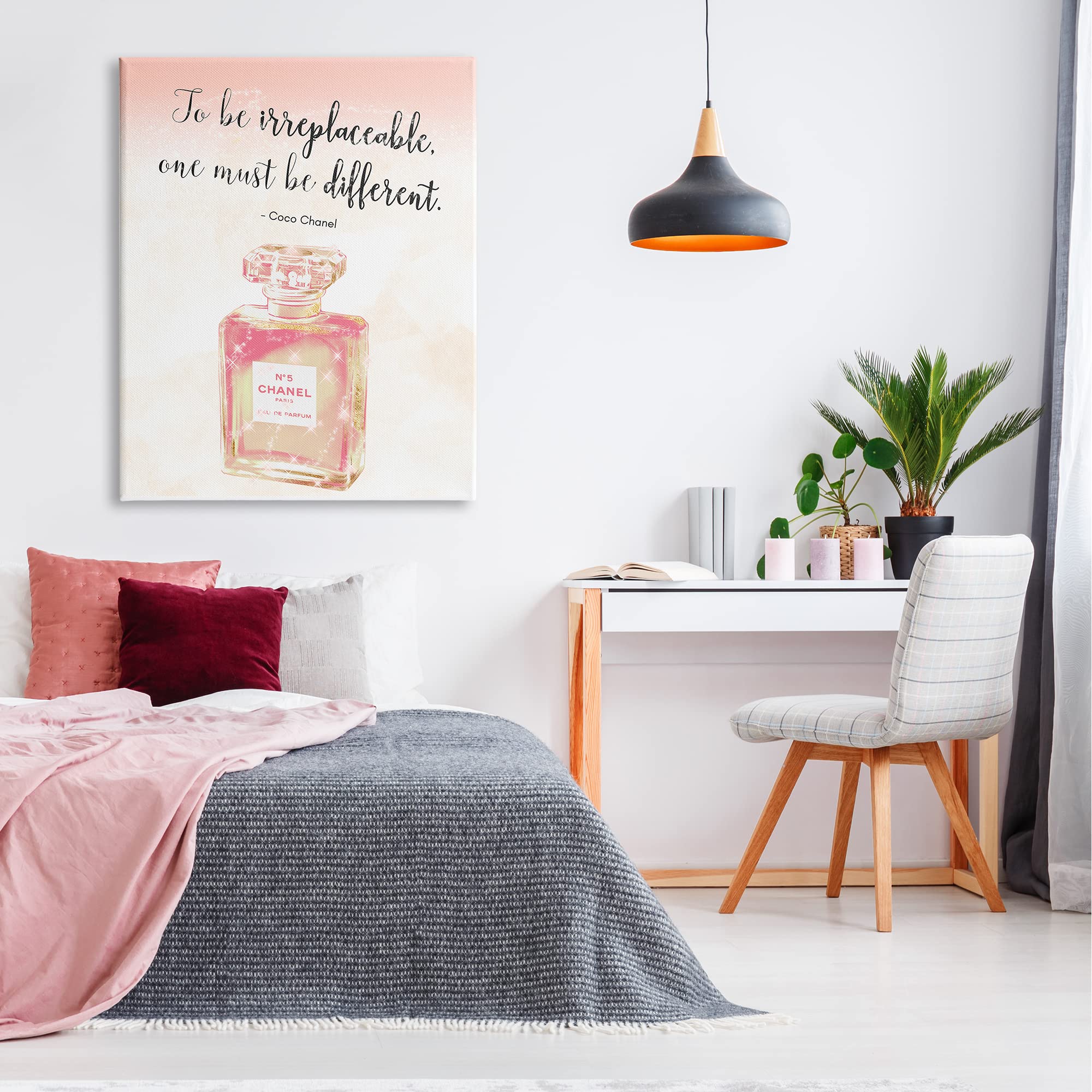 Stupell Industries Fashion Designer Quote Wall Art - 'Being Different' Shimmer Pink Perfume Inspired Decor by Ziwei Li | Perfect for Bedroom, Office & Gift Giving