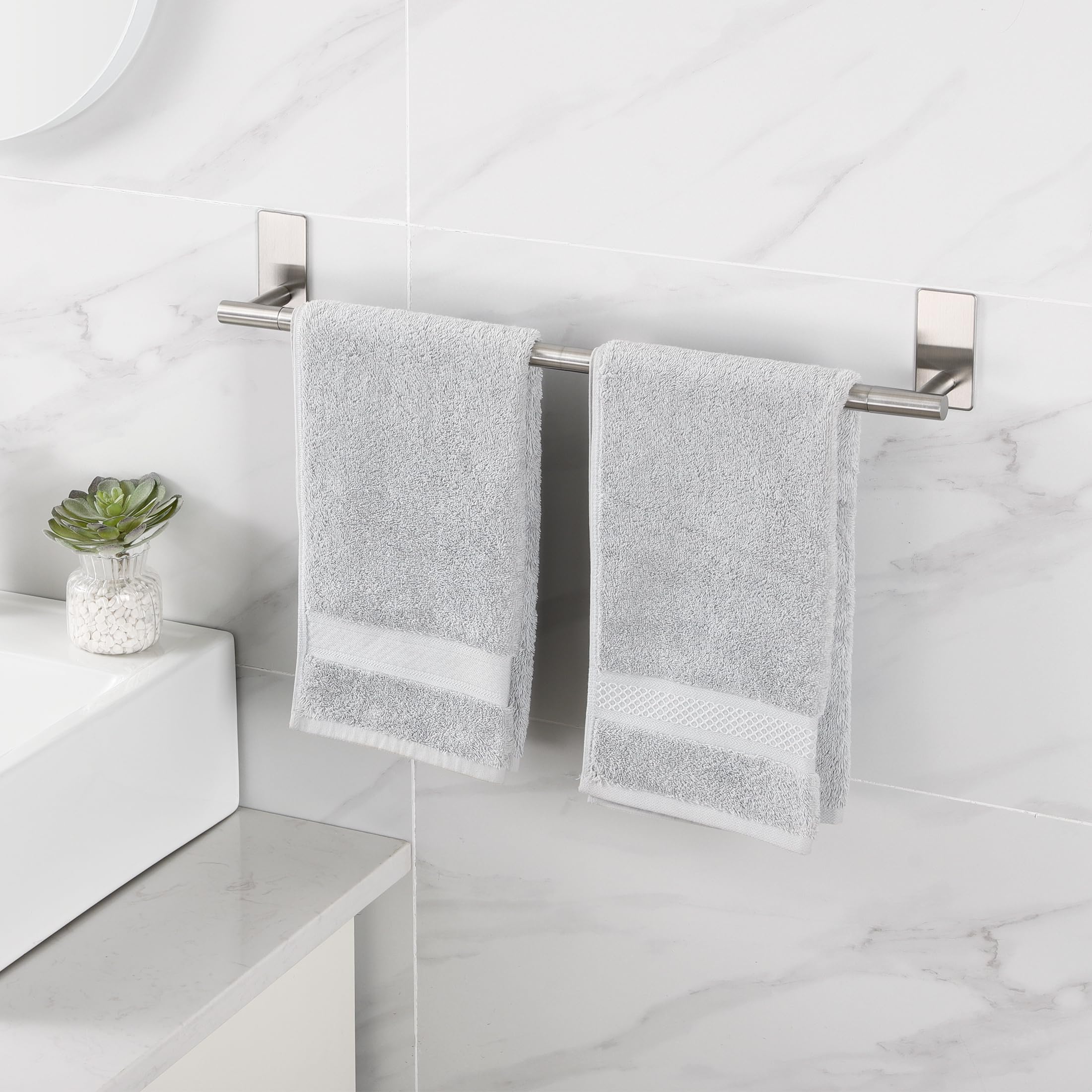 23.6 Inch No Drill Bathroom Towel Bar - SUS304 Stainless Steel Wall Mount Towel Rack Holder with Brushed Finish - Perfect for Bathrooms, Kitchens & Laundry Rooms (Model BTH7300S60-2)