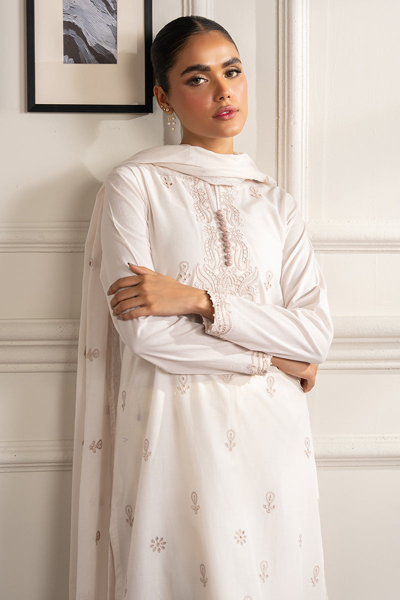 Ivory Whisper 2-Piece Set (Shirt & Dupatta) - Elegant Ethnic Outfit for Women, Parties & Festivals