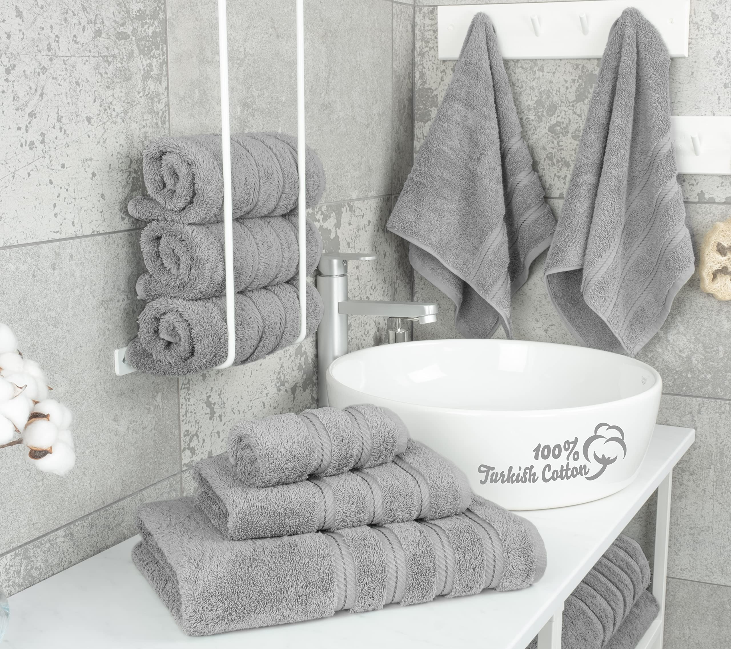 Premium 6-Piece Soft Linen Towel Set with 4 Bath & 4 Hand Towels - Ultra Absorbent Luxury Bathroom Towel Collection for Spa, Hotel & Home Use