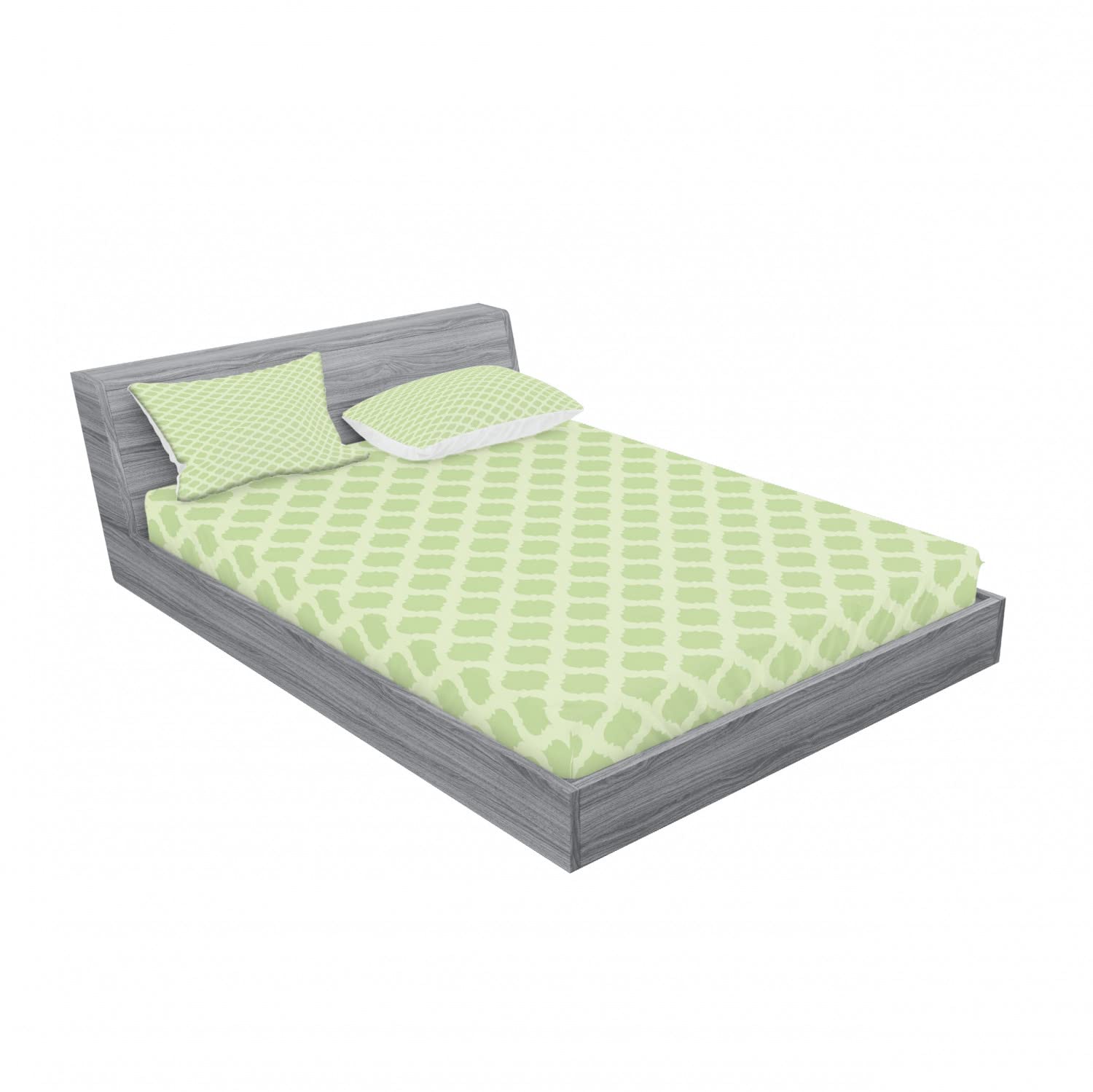 Ambesonne 4-Piece King Size Bedding Set - 2 Fitted Sheets & 2 Pillow Shams, Green Quatrefoil Geometric Pattern, Soft Pastel Green Cotton Blend (Perfect for Master Bedroom, Guest Room & Vacation Homes)