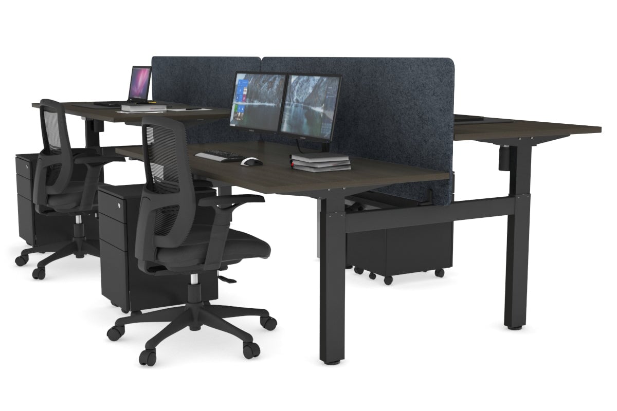 Adjustable 4-Person H Bench Workstation - Black Frame [1200L x 800W] - Perfect for Office, Coworking Spaces & Home Offices