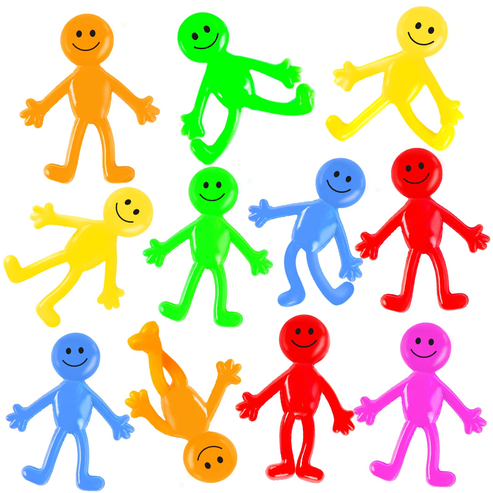 POPLAY 60PCS Smile Face Bendable Man Stretchy Figures - Stress Relief Fidget Toys for Kids & Adults, Easter Egg Fillers, Classroom Prizes, Party Favors - Fun Sensory Toys for Anxiety Relief & Focus