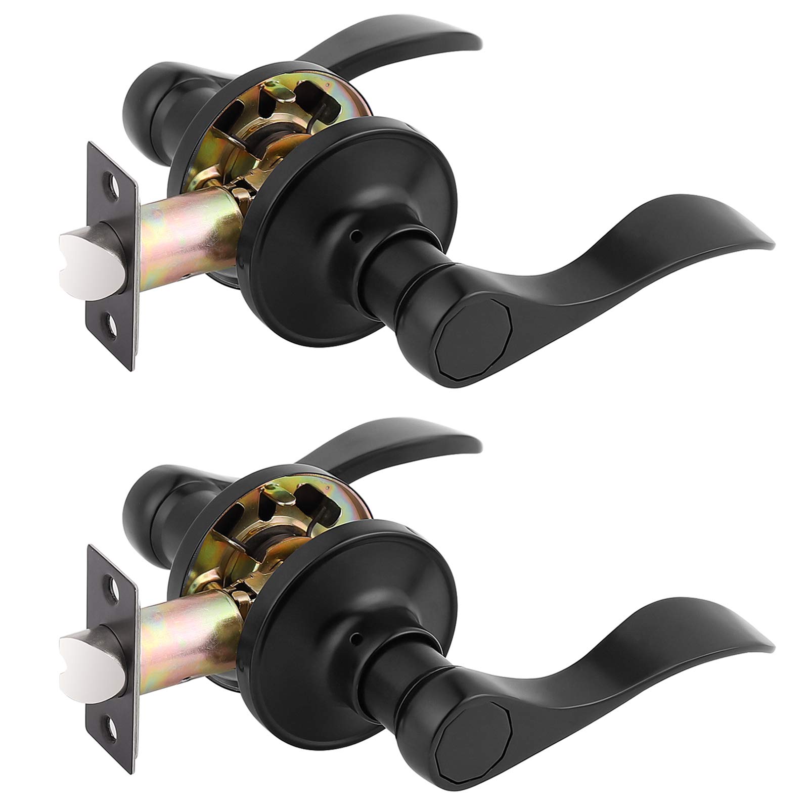 Gobrico 2 Pack Matte Black Interior Door Handles - Wave Style Passage Levers for Hallway & Closet Doors, Non-Locking (Left/Right Hand Compatible) - Perfect for Modern Homes, Apartments & Office Spaces