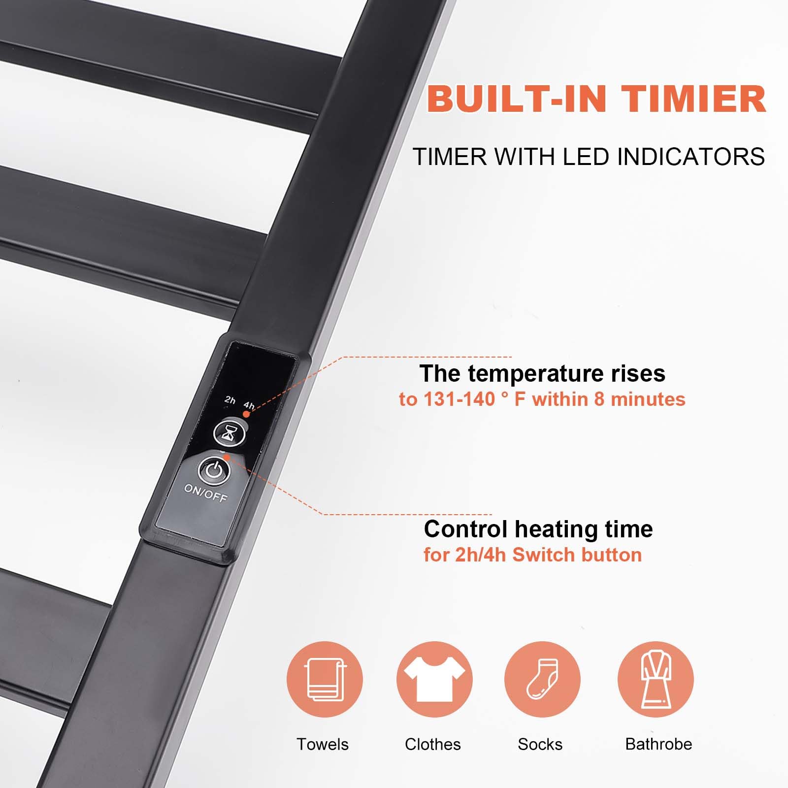 Heated Towel Rack Electric - 10 Bar Wall Mounted Bathroom Towel Warmer, Matte Black, Plug-in - Perfect for Spa, Luxury Hotels & Cozy Home Bathrooms