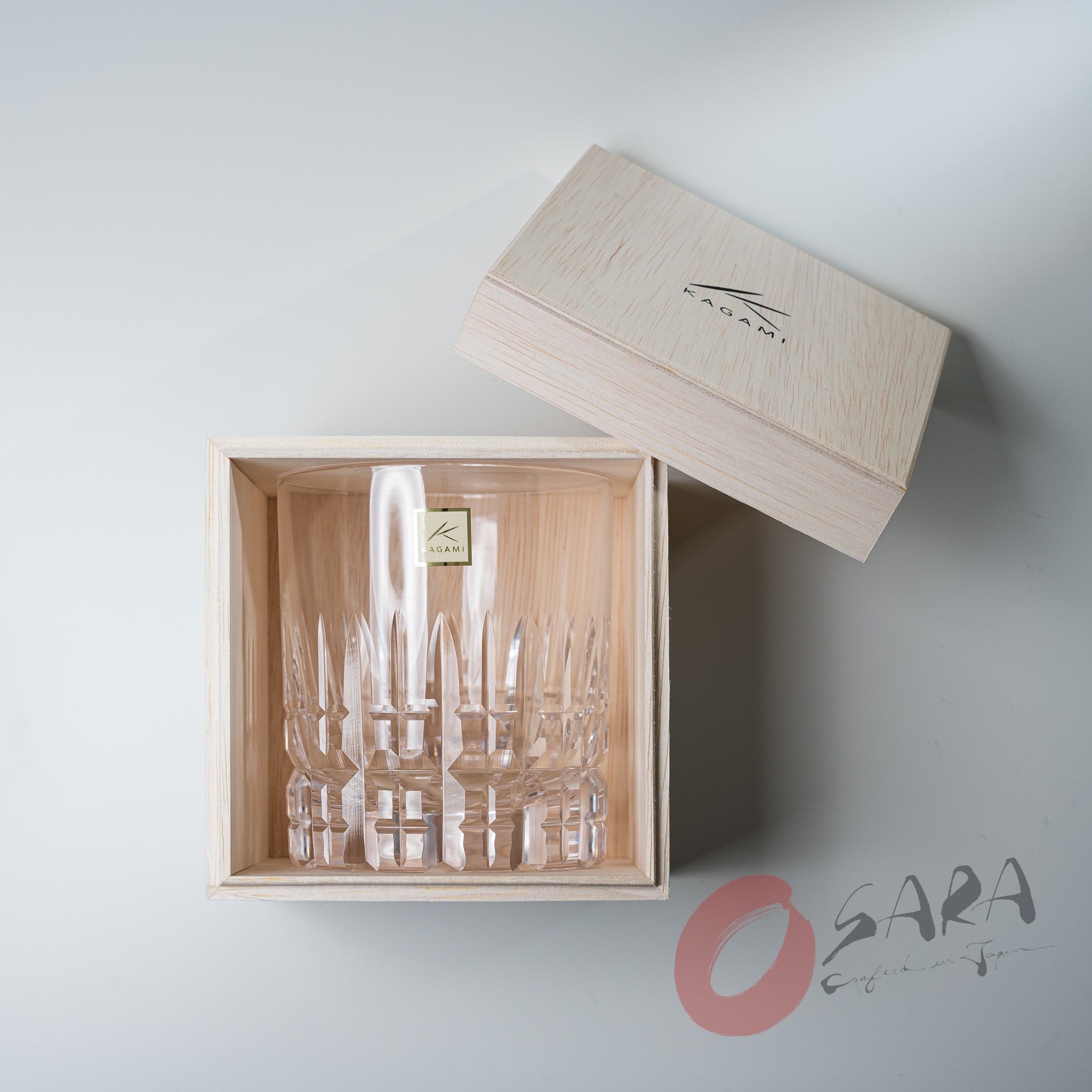 Premium KAGAMI Crystal Japanese Handmade Whiskey Glass Set - 370ml Icicle Design for Bourbon, Scotch & Cocktails - Elegant Barware for Home Entertaining & Gift Giving